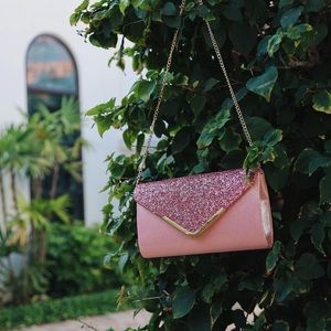 Dasein Glitter Evening Bag Formal Clutch Purses for Wedding Party Prom, pink